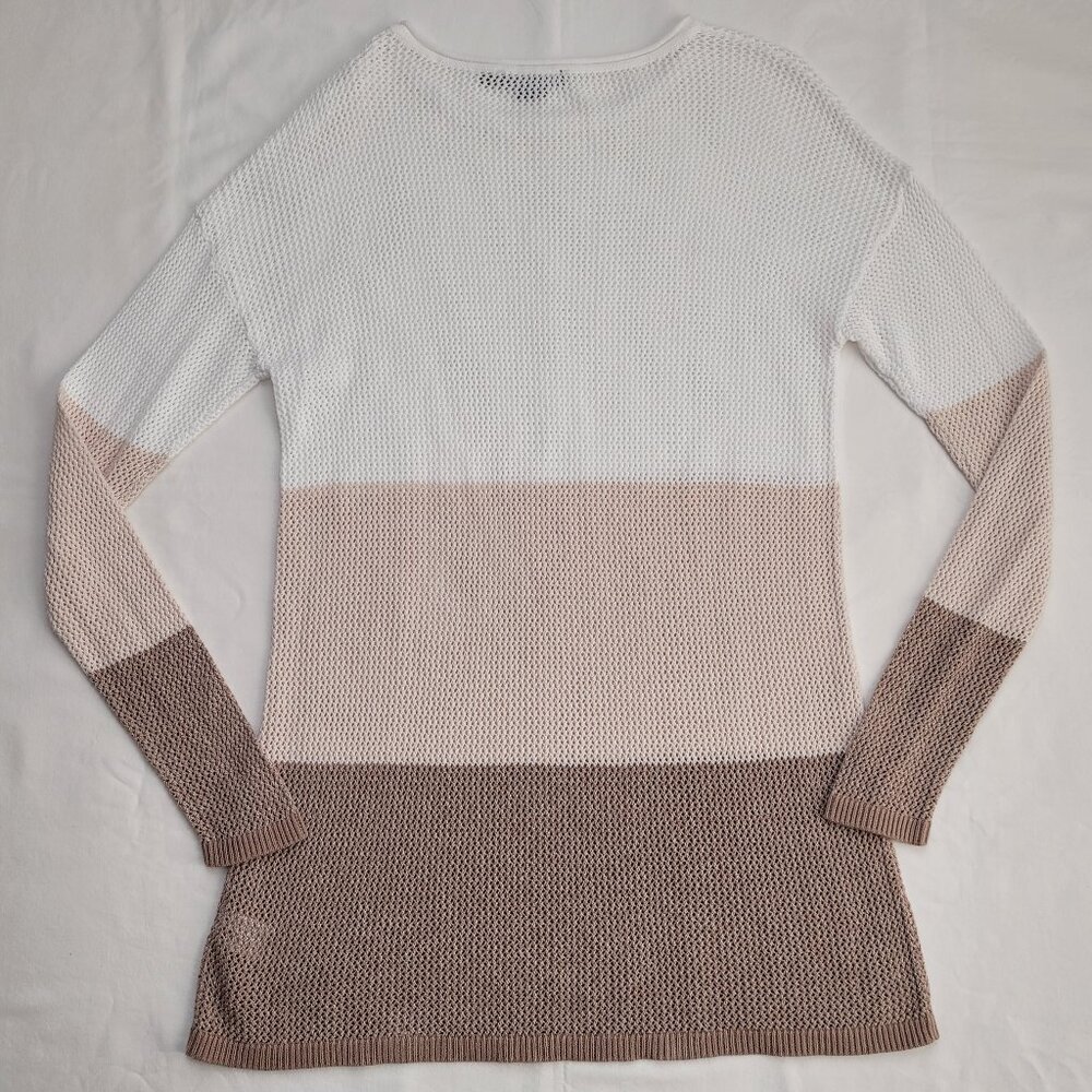 Pendleton Colorblock Knit Sweater Beige White Brown Medium Coastal Boho - Picture 3 of 9